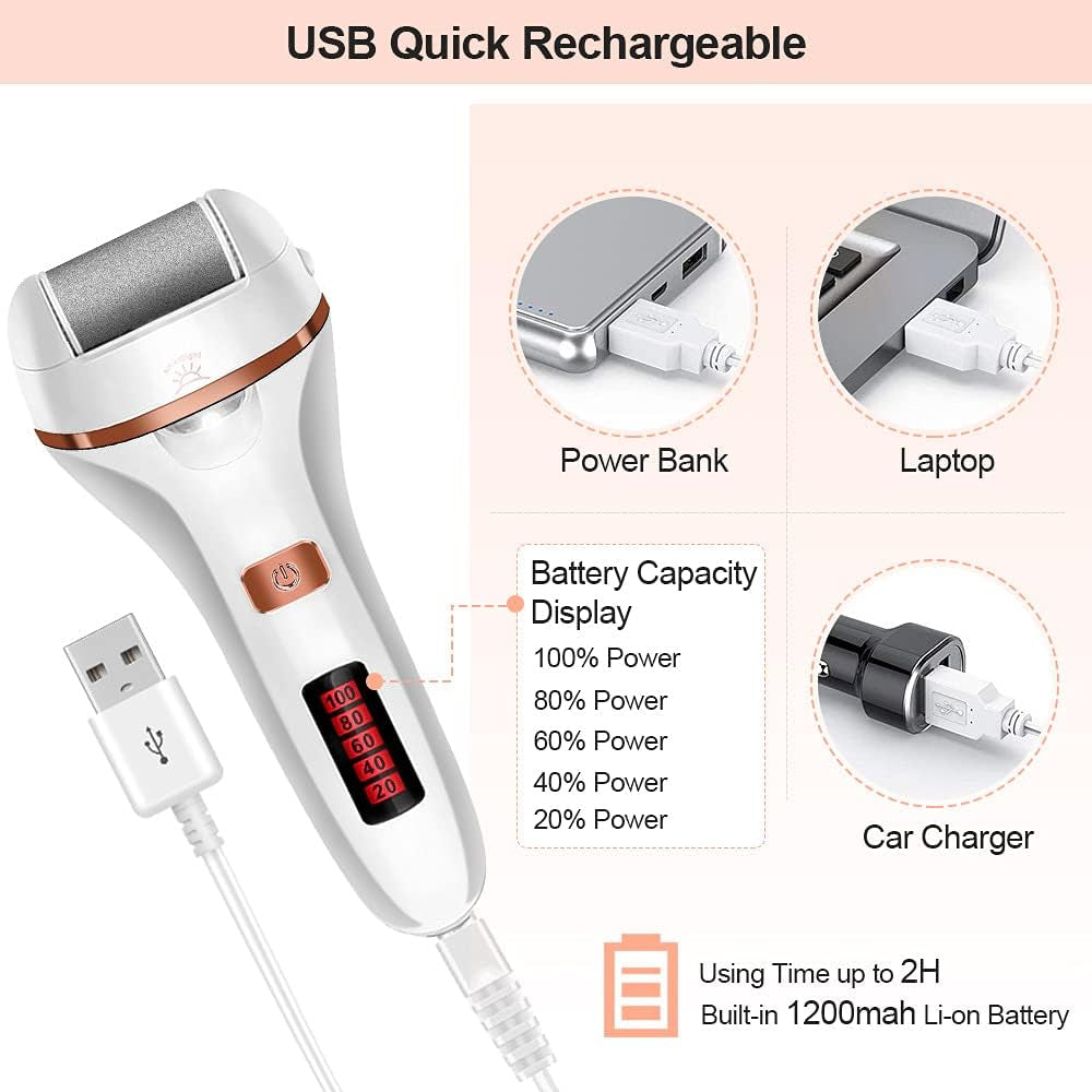Electric Foot File Callus Remover, Rechargeable Pedicure Tools Foot Care Kit, Callus Remover for Feet with 3 Roller Heads,2 Speed, Display for Remove Cracked Heels Calluses and Hard Skin